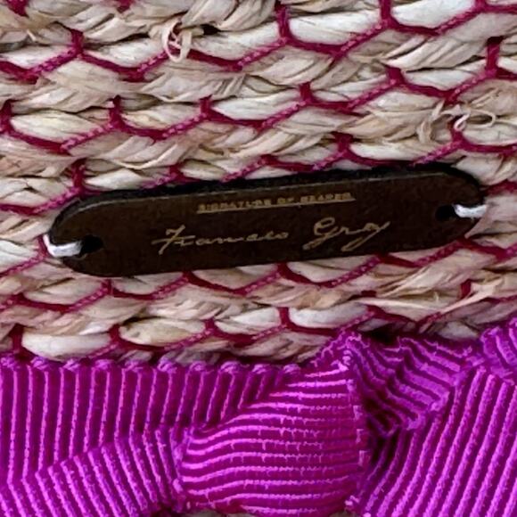 Frances Grey Straw Fedora Sun Hat In Natural/Pink ~Retail $370.00 main image 4